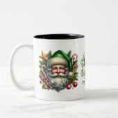 Santa Faces Frohe Weihnachten und glückliches Neue Zweifarbige Tasse (Links)