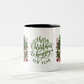 Santa Faces Frohe Weihnachten und glückliches Neue Zweifarbige Tasse (Mittel)