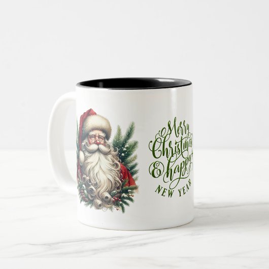 Santa Faces Frohe Weihnachten und glückliches Neue Zweifarbige Tasse