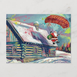 Santa Falling in eine Blockhütte Feiertagspostkarte