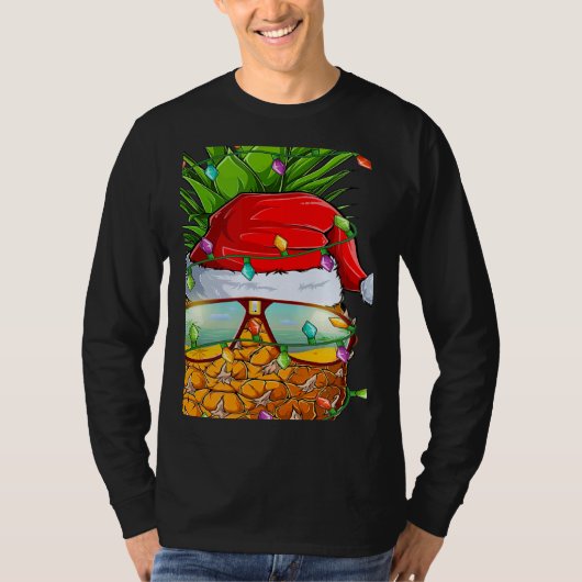 Santa Fat Pineapple Glasses Xmas Lights Pineapple T-Shirt (Vorderseite)