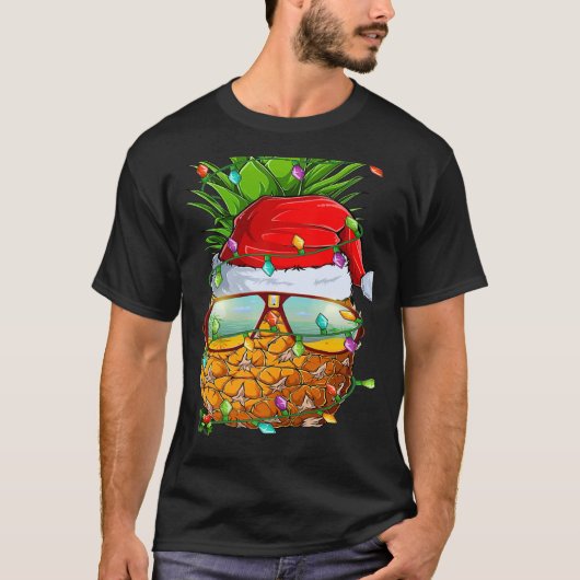 Santa Fat Pineapple Glasses Xmas Lights Pineapple T-Shirt (Vorderseite)