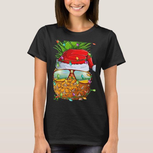 Santa Fat Pineapple Glasses Xmas Lights Pineapple  T-Shirt (Vorderseite)