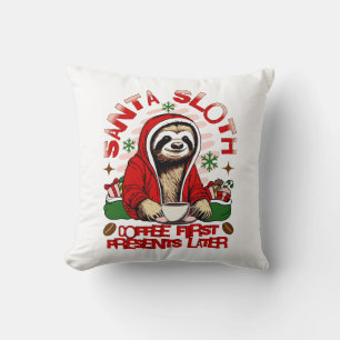 Santa Faultier beim Kaffee trinken Kissen
