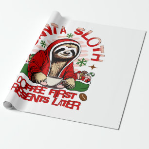Santa Faultier beim Kaffeetrinken Geschenkpapier
