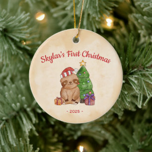 Santa Faultier erstes Weihnachten Keramik Ornament