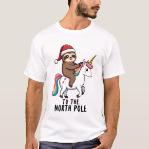 Santa Faultier Reitender Einhorn Lustiges Mädchen  T-Shirt