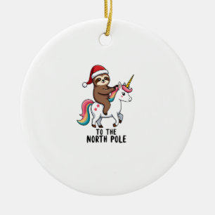 Santa Faultier Reitet Einhorn Lustiges Mädchen Wei Keramik Ornament
