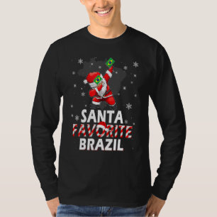 Santa Favorite Brasilien Flag Dabbing Hat in Snow  T-Shirt