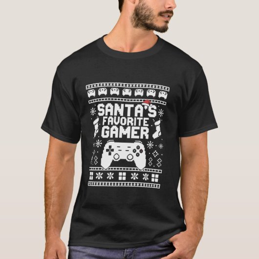 Santa Favorite Gamers Ugly Christmas Pajama T-Shirt (Vorderseite)