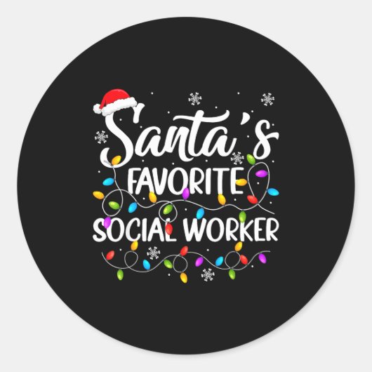 Santa Favorite Social Worker Christmas Lights Fami Runder Aufkleber (Vorderseite)