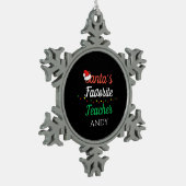 Santa Favorite Teacher Frohe Weihnachtslehrer Schneeflocken Zinn-Ornament (Links)