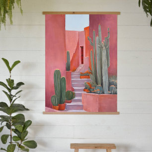 Santa Fe Cacti Boho Holz-Wandteppich  Wandteppich Mit Holzrahmen
