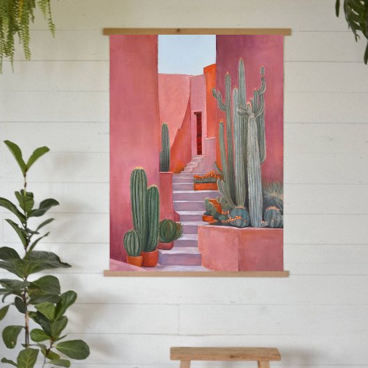 Santa Fe Cacti Boho Holz-Wandteppich  Wandteppich Mit Holzrahmen