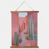 Santa Fe Cacti Boho Wood Topped Wall Tapestry Wandteppich Mit Holzrahmen (Vorderseite)