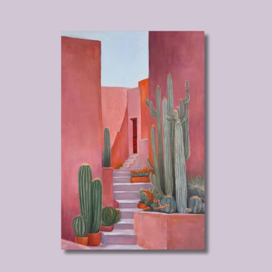 Santa Fe Cacti Boho Wood Topped Wall Tapestry  Wandteppich Mit Holzrahmen