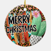 Santa Fe Merry Christmas Serape und Cactus Keramik Ornament (Hinten)