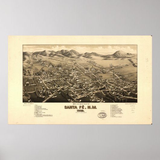 Santa Fe New Mexico 1882 Antike Panoramakarte Poster (Vorne)
