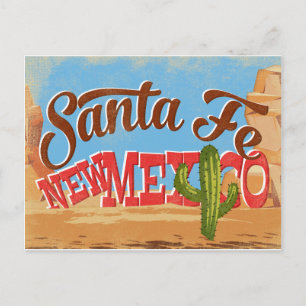 Santa Fe New Mexico Cartoon-Wüsten-Vintage-Reise Postkarte