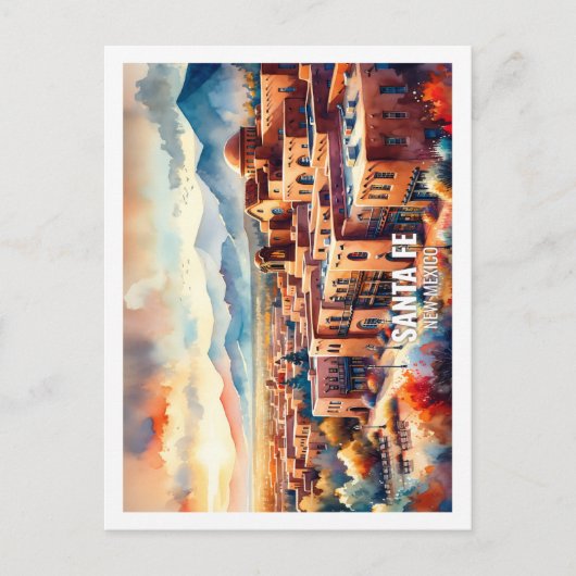 Santa Fe New Mexico USA Berühmter Ort Wasserfarbe Postkarte (Vorderseite)