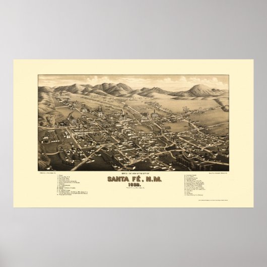 Santa Fe, NM Panorama Karte - 1882 Poster (Vorne)