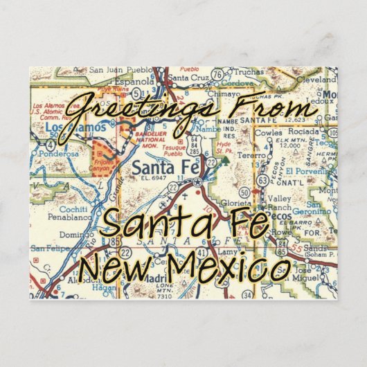 Santa Fe NM Vintage Map Postkarte (Vorderseite)