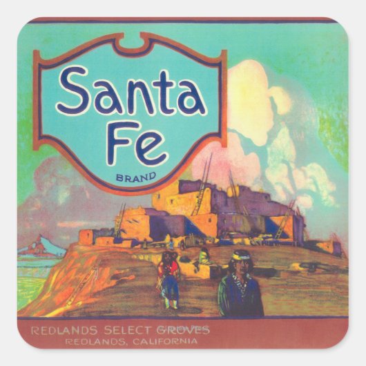 Santa Fe Orange LabelRedlands, CA Quadratischer Aufkleber (Vorderseite)