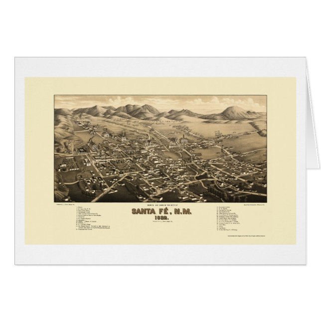Santa Fe, panoramische Karte Nanometers - 1882 (Vorderseite (Horizontal))