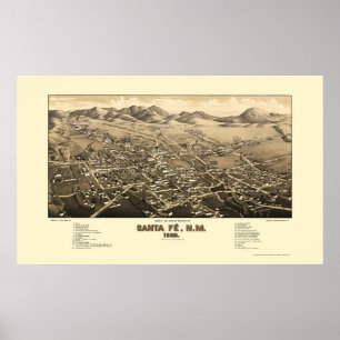 Santa Fe, panoramische Karte Nanometers - 1882 Poster