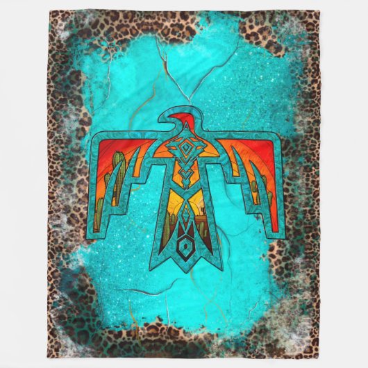 Santa Fe Thunderbird Türkise Marble Leopard Fleecedecke (Vorderseite)