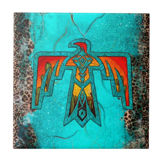 Santa Fe Thunderbird Türkise Marble Leopard Fliese (Vorderseite)