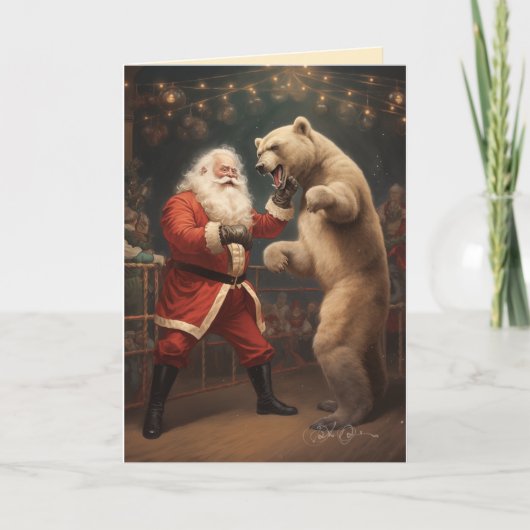 Santa Fights Bears Feiertagskarte (Vorderseite)