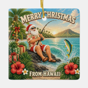 Santa-Fischen auf Hawaii-Shirt Weihnachten Keramikornament
