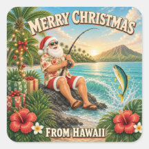Santa fischt auf Hawaii-Shirt Weihnachten 