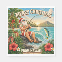 Santa fischt auf Hawaii-Shirt Weihnachten 