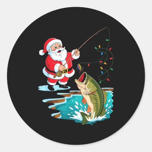 Santa Fishing Lure B Fish Christmas Pajamas Boy To Runder Aufkleber (Vorderseite)
