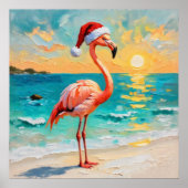 Santa Flamingo am Strand Poster (Vorne)