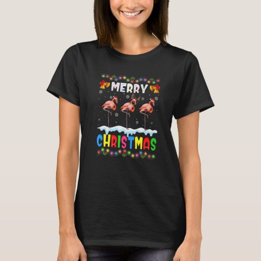 Santa Flamingo Animals Merry Christmas Pajama T-Shirt (Vorderseite)