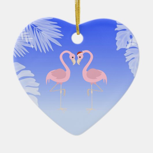 Santa Flamingo Beach Liebe Weihnachtsfeier Keramik Ornament (Vorne)