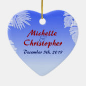 Santa Flamingo Beach Liebe Weihnachtsfeier Keramik Ornament (Hinten)