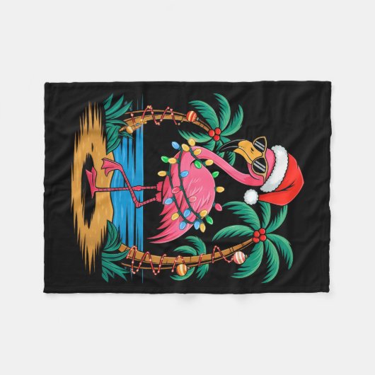 Santa Flamingo Christmas Lights Trocal Palms Tree Fleecedecke (Vorderseite (Horizontal))