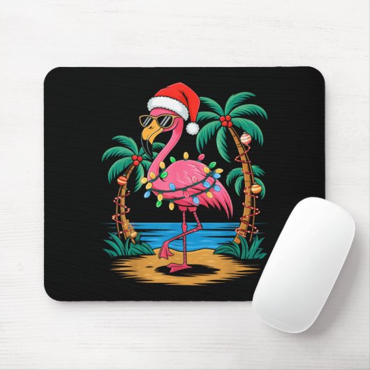 Santa Flamingo Christmas Lights Trocal Palms Tree Mousepad (Mit Mouse)