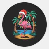 Santa Flamingo Christmas Lights Trocal Palms Tree Runder Aufkleber (Vorderseite)