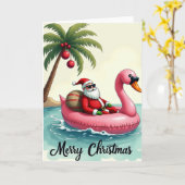 Santa Flamingo Float Merry Christmas Tropical Karte (Gelbe Blume)