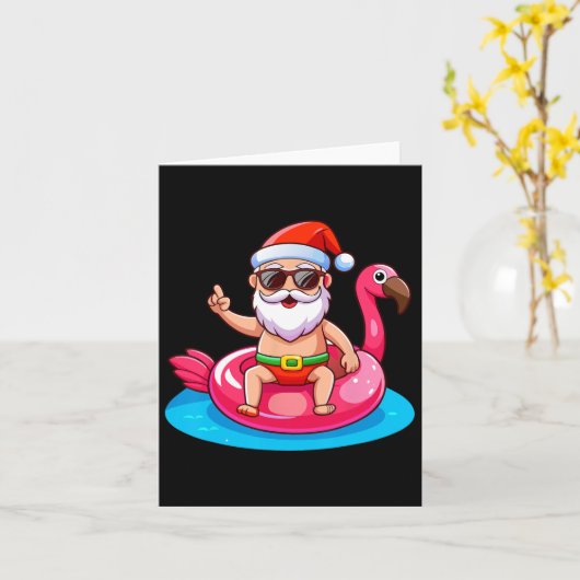 Santa Flamingo Floatie Beach Funny Christmas in Ju Karte (Gelbe Blume)