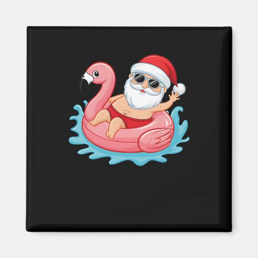 Santa Flamingo Floatie Funny Christmas In July Sum Magnet (Vorne)