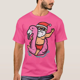 Santa Flamingo Floatie Funny Christmas In July Sum T-Shirt