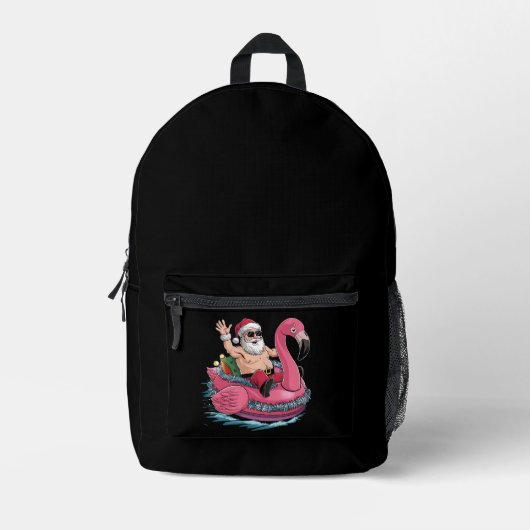 Santa Flamingo Floatie Weihnachten im Juli Sommer Bedruckter Rucksack (Vorderseite)
