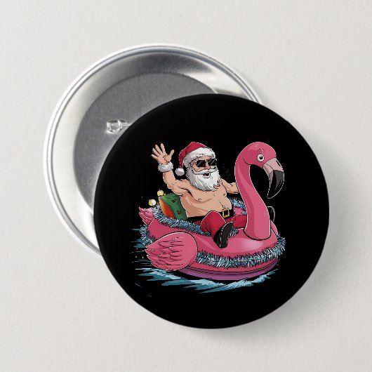 Santa Flamingo Floatie Weihnachten im Juli Sommer Button (Vorne & Hinten)