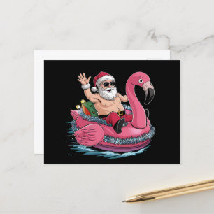 Santa Flamingo Floatie Weihnachten im Juli Sommer Postkarte
